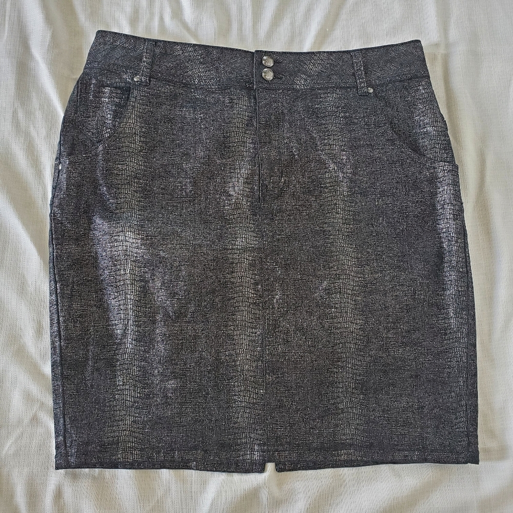 Lane Bryant black denim glittery pencil skirt